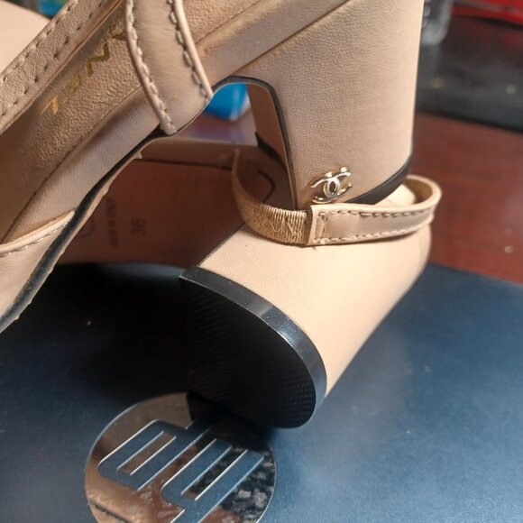 Chanel Calf Skin Cap Toe Slingbacks - Picture 5 of 8